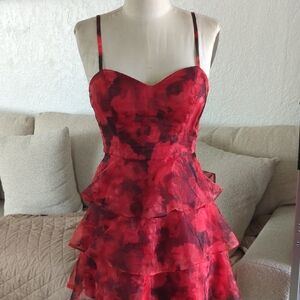 BCX Red Floral Tiered Mini Dress